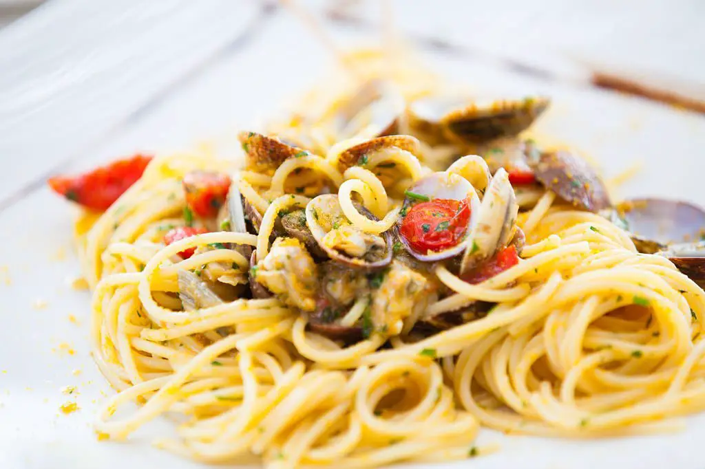 Spaghetti With Clams Tomatoes and Bottarga