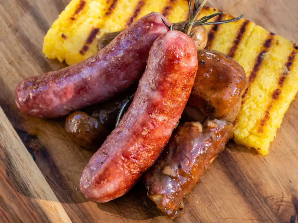 Grilled polenta and sausages